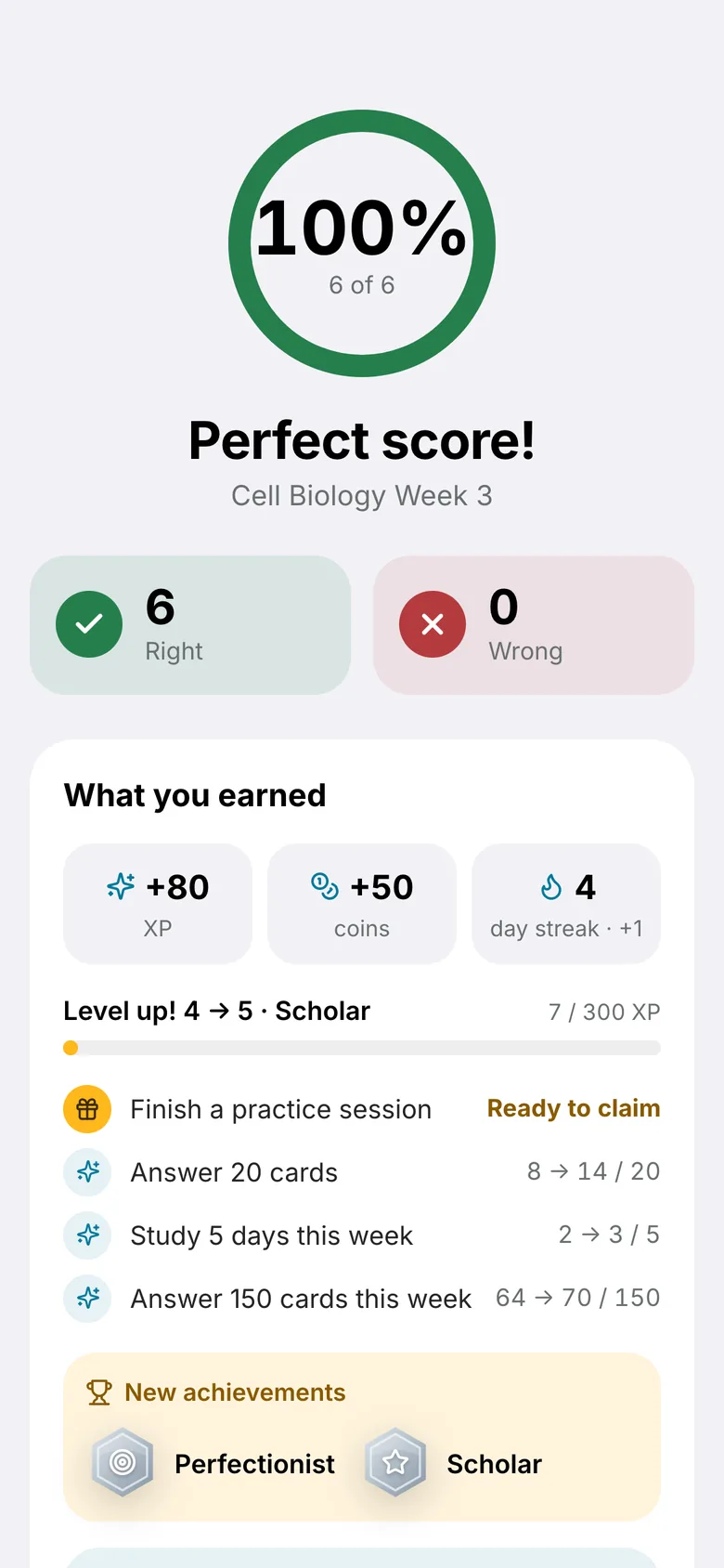 Results page with rewards earned