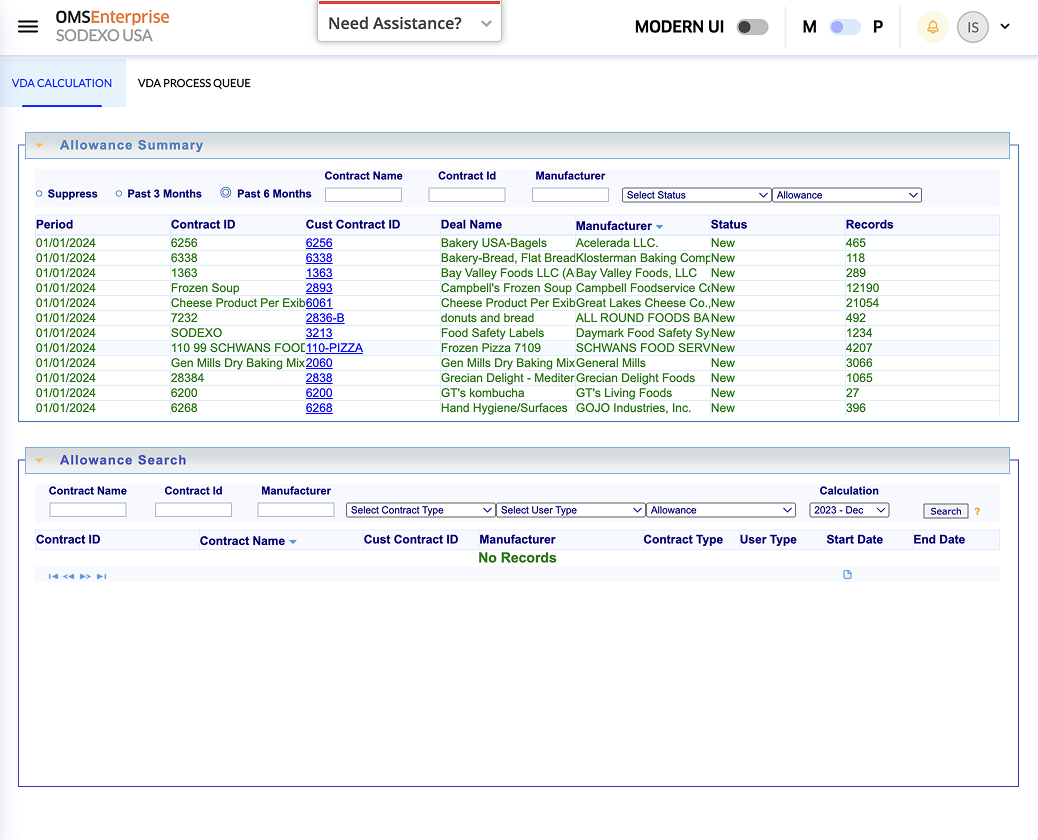 Allowance Summary legacy screen