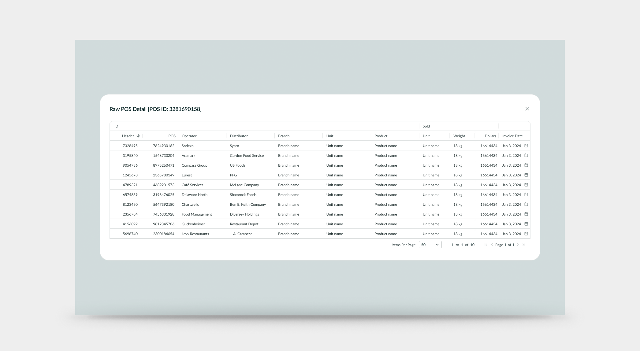 Raw POS detail modal