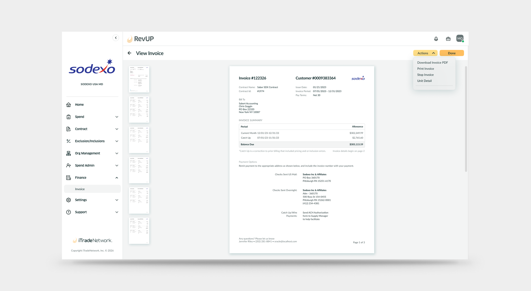 View Invoice PDF screen